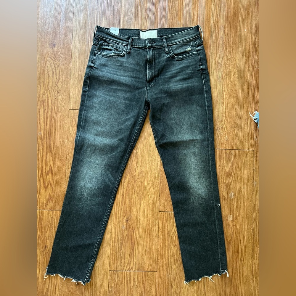 Mother straight fit faded black jeans